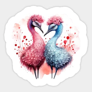 Valentine Kissing Emu Bird Couple Sticker